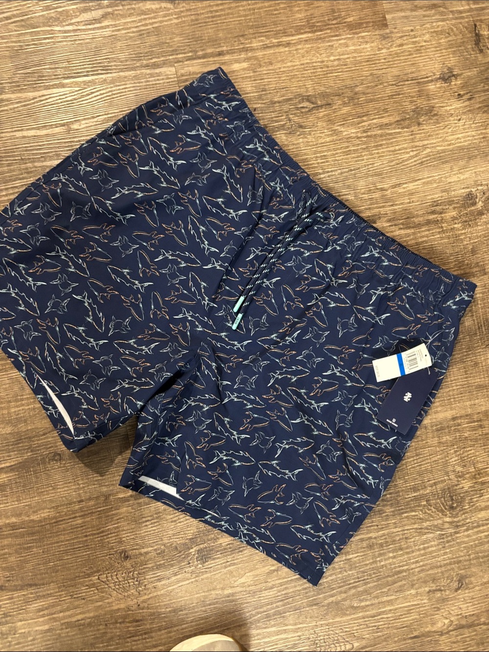 Izod Navy Shark-Print Swim Trunks